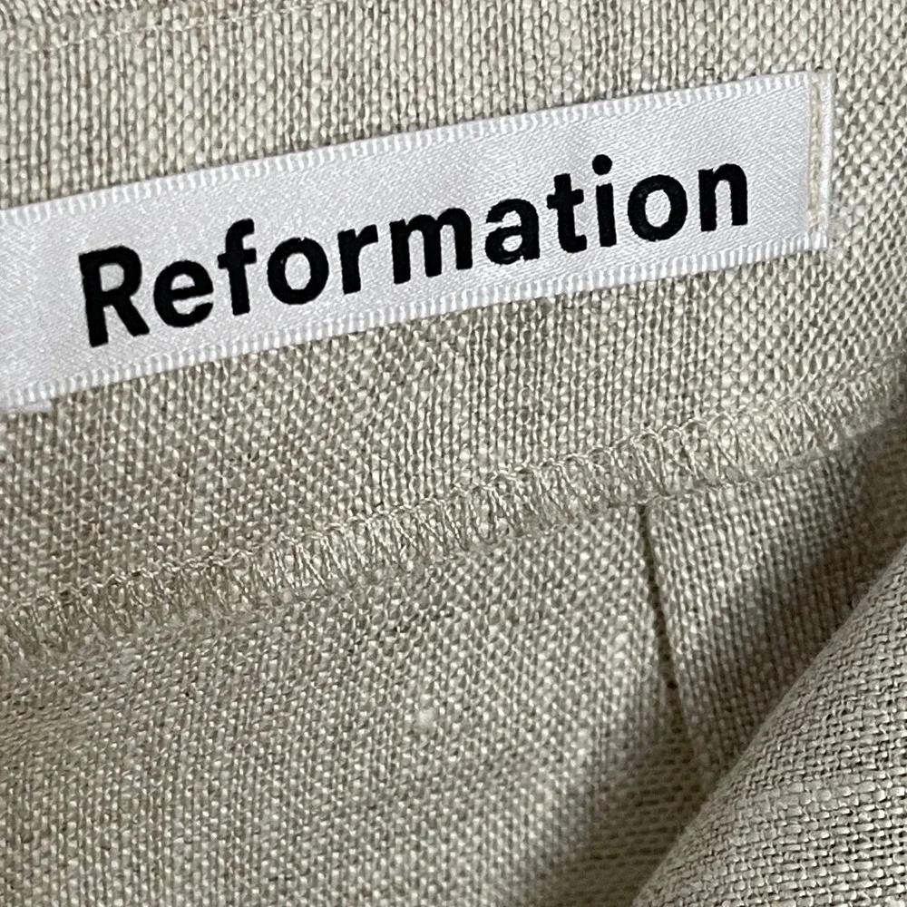 Reformation Oatmeal Beige 100% Linen High Rise Tailored Shorts Size 2 - Picture 4 of 5